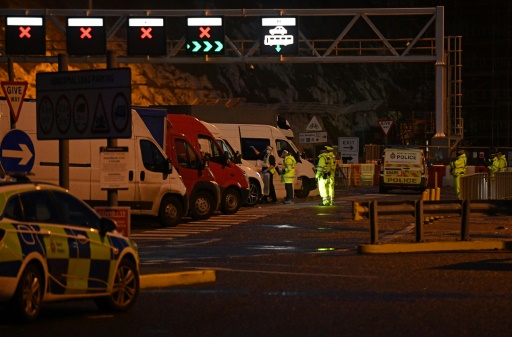 Vehicles stranded at the entrance to the port of Dover on December 23, 2020 in the United Kingdom
