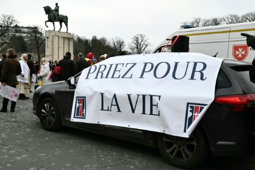 Des opposants à l'avortement manifestent dans le cadre de la 'marche pour la vie', le 19 janvier 2025 à Paris
