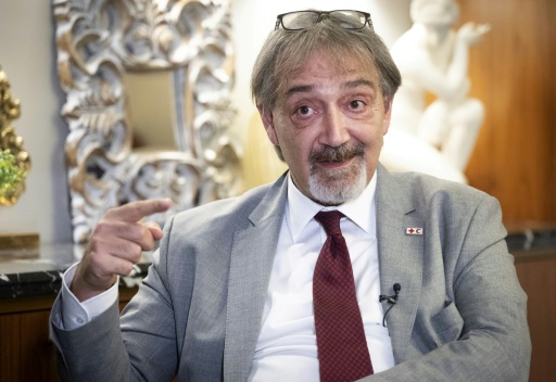 Francesco Rocca, président de la Fédération internationale de la Croix-Rouge, durant une interview à Moscou, le 3 décembre 2021

