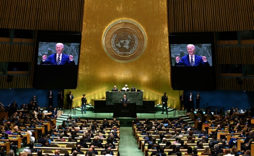 Le président américain Joe Biden à la tribune de l'Assemblée générale de l'ONU, le 24 septembre 2024 à New York
